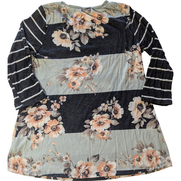 12 PM By Mon Ami Women's Floral Striped 3/4 Sleeve Top, Blue, Size Medium - Picture 3 of 6